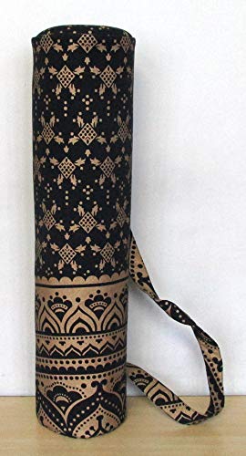 ICC Black Gold Mandala Full-Zip Exercise Yoga Mat Carry Bag Gym Beach Pilates Carrier Bags Hippie Mandala Indian Cotton Bag - style: Black Gold Ombre Half