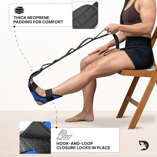 DMoose Fitness Foot & Calf Stretcher with Adjustable Padded Stretching Strap for Plantar Fasciitis, Hamstring, Heel Spurs and Achilles Tendonitis Relief - Yoga Leg Stretch Strap for Flexibility - color: Blue