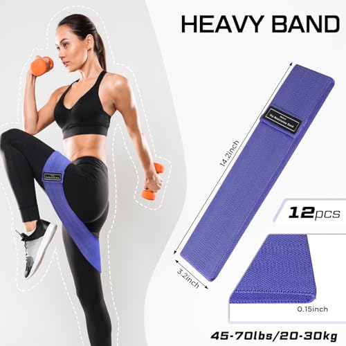 12 Pcs Fabric Resistance Bands for Working Out Non-Slip Booty Exercise Loop Bands for Women Men Glutes Hip Thigh Butt Yoga Pilates Fitness Gym, Light Medium Heavy - color: Dark Purple, style: Heavy Resistance