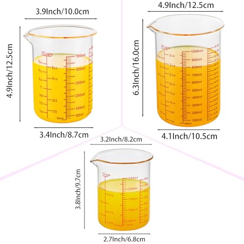 High Borosilicate Glass Measuring Cup Set-V-Shaped Spout,Includes 250ml(8OZ), 500ml(16OZ), and 1000ml(32OZ) Glass Measuring Beaker for Kitchen or Restaurant, Easy to Read - size: 250ml/500ml/1000ml Measuring Cup Set
