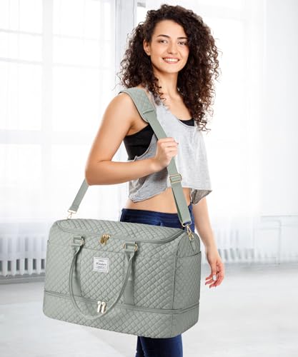 WINDARS Travel Duffle Bag, Weekender Bags for Women with Shoe Compartment, Overnight Bag with Toiletry Bag, Carry On Duffel Bags For Airplanes, Yoga Gym Duffel Bag, Dark Green - color: Dark Green