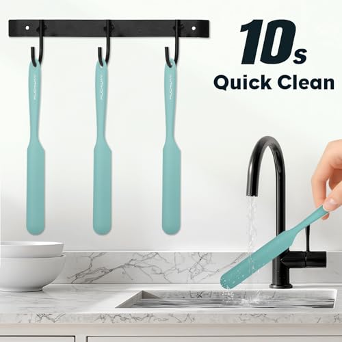 3pcs Silicone Jar Spatulas 10in Long Skinny Heat-Resistant, Narrow Spatula Set for Scraping Peanut Butter, Sourdough, Jam in Small Containers, Blenders & Baking (Green) - color: Green