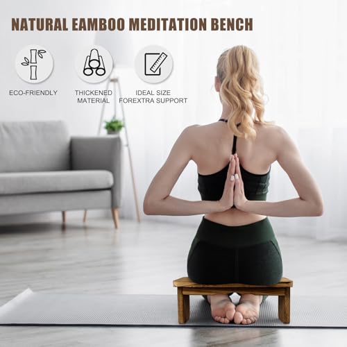 Meditation Bench Kneeling Stool Foldable Wooden Prayer Seat | foldable wooden meditation bench, kneeling prayer stool, ergonomic angled seat, lightweight portable, yoga mindfulness - color: Dark Wood
