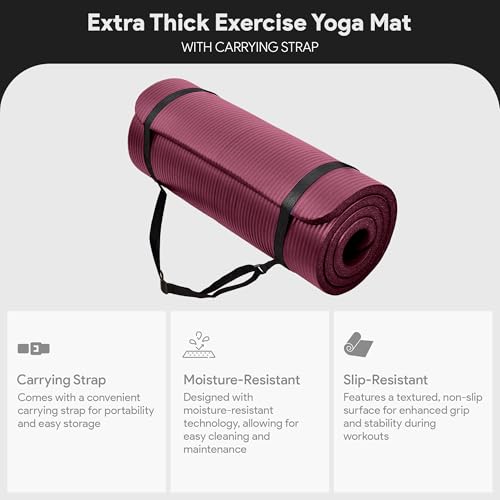BalanceFrom Yoga Mat, 1-Inch Extra Thick High Density Exercise Mat, Anti-Tear Exercise Yoga Mat with Carrying Strap, Suitable for Various Yoga Exercises, Multiple Colors - color: Deep Wine