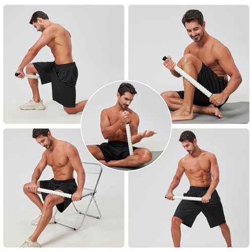 Muscle Roller Massage Roller Stick- Deep Tissue Fascia Blaster for Myofascial Pain Relief, Lymphatic Drainage & Body Sculpting, Handheld Physical Therapy & Recovery Tool (Black & White) - color: Black White