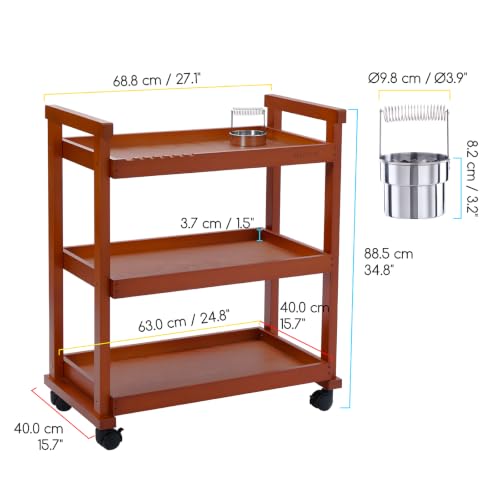 MEEDEN Rolling Art Supply Cart: Solid Beech Wood 3-Tier Storage Trolley - color: Deep Walnut