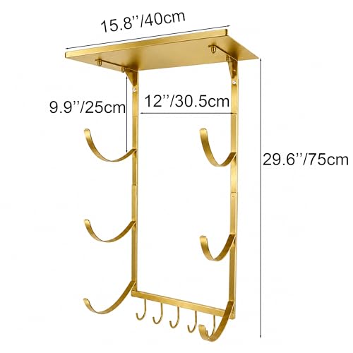 Wall Mount Yoga Mat Storage Rack, Heavy Duty Iron Organizer with 3-Tier J-Hooks, Wide Top Shelf and 5-Hook Bottom Rail for Yoga Mats, Foam Rollers, Blocks and Home Gym Accessories - color: Gold B