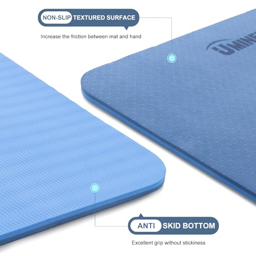 UMINEUX Yoga Mat Extra Thick 1/3'' & 2/5" Non Slip Yoga Mats for Women Eco Friendly TPE Fitness Exercise Mat with Carrying Sling & Storage Bag - color: True Navy & Light Blue, size: 72"x24"x2/5"
