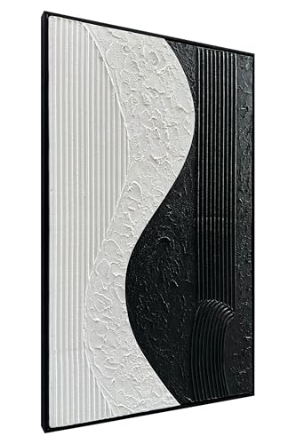 NANKAI Art Hand-Painted Black and White Texture Minimalist Oil Painting 36x24 inch Modern Abstract Art Home Office Wall Decorative Art Oil Painting (with Solid Wood Exterior Frame) - color: Nkhb292