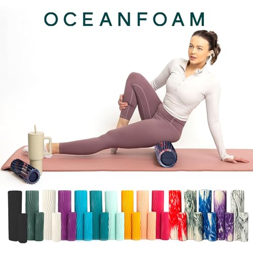 Oceanfoam Tidal Roller - Red, Dark Navy & Natural Marbled - Muscle Massage Foam Roller for Back Pain & Stretching - Firm & Ergonomic Wide Wave Textured - Yoga, Athletics, Wellness - Full Size 20" x 5" - color: Red, Dark Navy & Natural Marbled