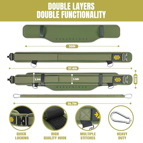 MANUEKLEAR 2-in-1 Weightlifting Belt & Dip Belt with 36.7 IN Rope, Double-Layer Weight Lifting Belts, Powerlifting Gym Weighted Belt for Pull Up Squat - color: Olive Drab, size: L(34-37in)