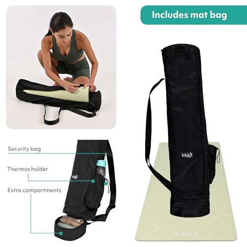 Yoga Mat Thick 5mm – Non Slip Exercise Mat Workout Surface, PU Natural Rubber Grip, Extra Large 183x68 cm Wide Design, Pilates Fitness Training, Includes Strap & Carry Bag - color: LIGHT MINT