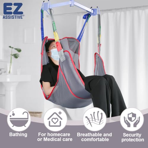 500lbs Mesh Full Body Sling for Lift - Patient Transfer Sling with Wide Pads for Elderly & Disabled,Compatible and Multi-Scene Transfer - color: Purple-gray, size: Large