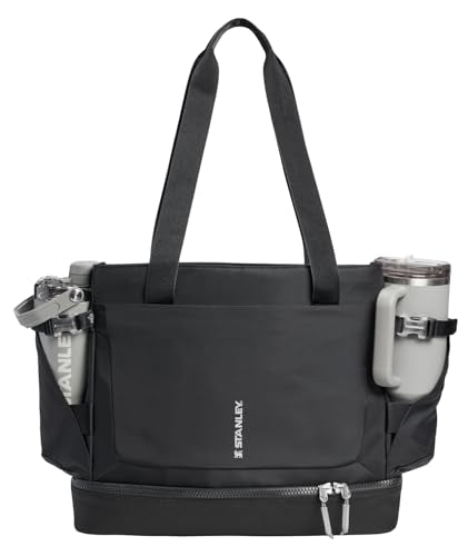 STANLEY Vitalize Tote| Gym, Work & Travel Bag with Laptop Sleeve | Expandable Bottom Compartment | Tumbler & Water Bottle Pockets | Durable Recycled Fabric | Black - color: Black, size: Tote