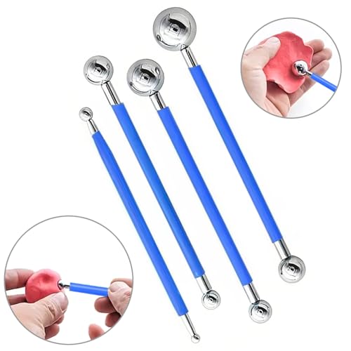 9PCS Clay Ball Stylus & Nail Art Tool Set, Dual-Ended | Metal Ball Stylus Pens & Fine Detail Brushes for Nail Art, Polymer Clay, Pottery, Ceramic Sculpting & DIY Crafts - color: 9Pcs