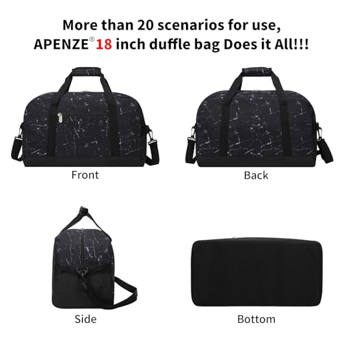 Apenze Small Gym Bag 18 inch Carry On Duffel Bag for Weekender Travel - Marble Black - color: Marble Black, size: 18inch