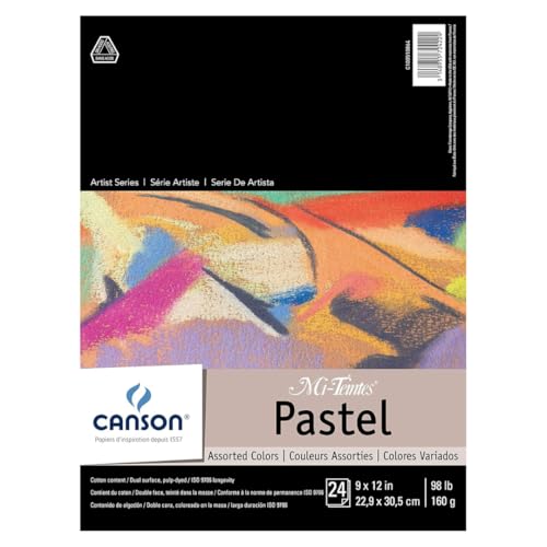 Canson Mi-Teintes Pastel Paper, Assorted, 9" x 12", 24 Sheets/Pad, 6 Pads | Canson Artist Series, Foldover Pad, 98 lb. (160gsm), Artist Paper for Adults and Students, 144 Sheets Total - size: 9" x 12" (Pack of 6), style: Assorted Colors