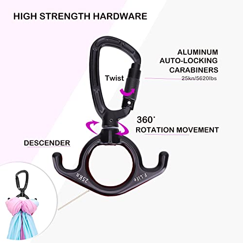 F.Life Aerial Silks 하드웨어 또는 싱글 포인트 에어리얼 요가 해먹 리깅 알루미늄 회전 D 자동 잠금 카라비너 등급 25KN 낮은 천장