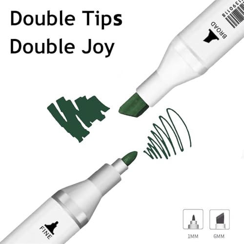 Arhomet 6pcs Green Forest Trees Grass Colors Alcohol Markers Set, Dual Tips Art Markers Drawing Sketched Double Tipped for Adults Beginner Artists (Green) - color: Green