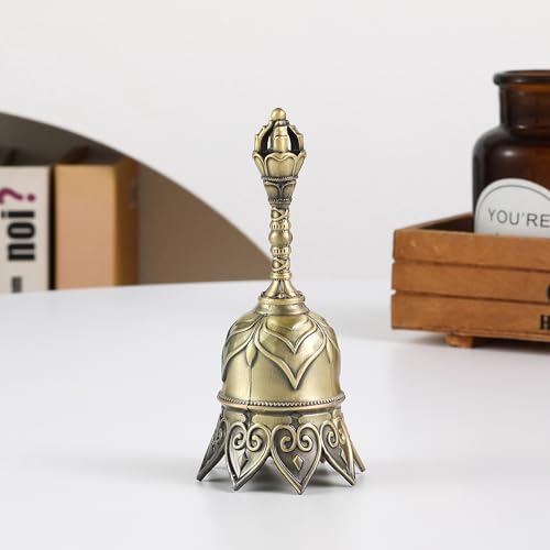 Super Loud Lotus Brass Hand Call Bell Ringing Dinner Bell(Bronze) | Hand Bells for Seniors Bedside, Teacher Classroom School Bell, Wedding Bell, Tibetan Meditation Bell, Gift for Bedridden Mom