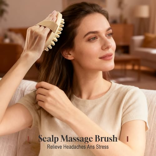 2 Pcs Meridian Brush, Wood Therapy Massage Tools with Essential Oil | Handheld Natural Meridian Massage Brush for Belly Fat Cellulite Massage Tool for Legs Arms Back Office Workers Stress Relieve - color: Beige