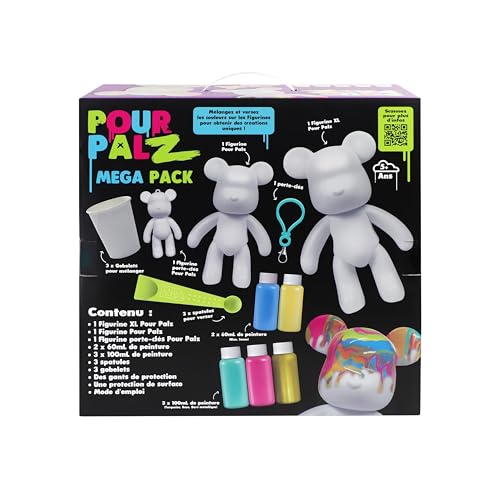 Pour Palz DIY Paint Pouring Kit, Create Custom Art with XL & Standard & Keychain Figure, 5 Acrylic Pour Paints -Fun Creative Hobby for Kids & Adults, Unique Collectible Craft Set, Mega Pack, Ages 5+ - color: Mega Pack
