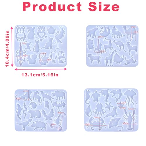4 Piece Resin Earring Molds,53 Animal Shapes UV Resin Molds with Holes for Keychain Making Cats Dogs Bears Silicone Molds for Earring Necklace Pendant Jewelry Craft Supplies DIY Art Gift - color: Animal