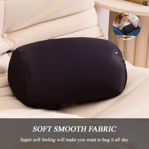 Microbead Bolster Tube Pillows with Double Cover,Squish Bean Bed Microbead Pillow Soft Neck Back Lumbar Support Smooth Cool Touch Comfortable Fabric (Black) - color: Black