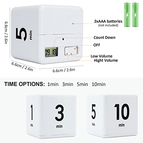 Feilifan Cube Timer, Productivity Cube Rotating Timer, 1-3-5-10 Minute - color: 1-3-5-10min,white