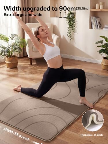 EaseUp Large Yoga Mat 73x35.5x0.4",10mm Thick Non-Slip for Home Workout - color: Brown/Beige