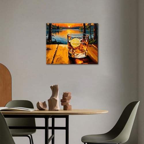 TUMOVO Adult Paint by Number Kits for Beginner Whiskey Lake Landscape | Sunset DIY Art for Home Decor, 16x20 Inch Canvas Kit with Acrylic Paints and 3 Brushes, Stress-relief Painting Kit - color: Whiskey