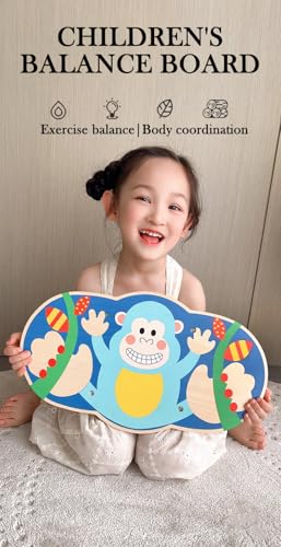 Wooden Balance Board Toy for Kids, Monkey Theme Balancing Game, Montessori Educational Toy, Active Play & Exercise