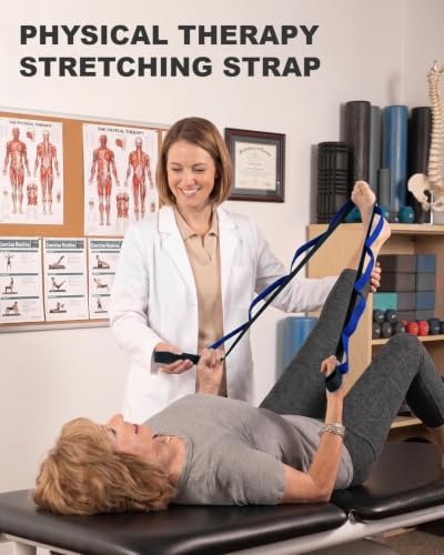 Trideer Stretching Strap with Loops & Leg Lifter, Non-Elastic PT Strap | Leg Lifter Mobility Aid, Non-Elastic PT Stretching Strap, Multi-Loop Grip Control, Home Recovery Support - color: Black & Blue