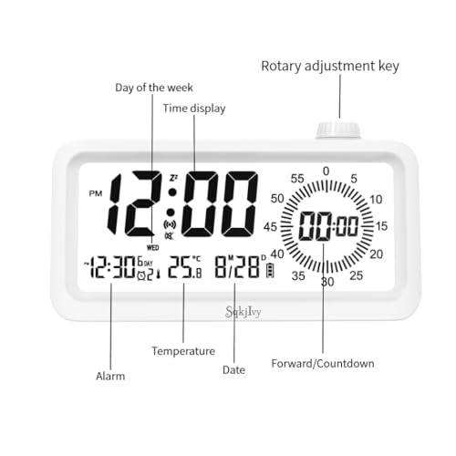 Visual Digital Timer for Kids with LCD Display,3-Level Adjustable Backlight,Temperature Date,Silent Operation,3 Alarms, Snooze,Type-C Charging for Kids Studying/Office/Sleeping/Kitchen(White)