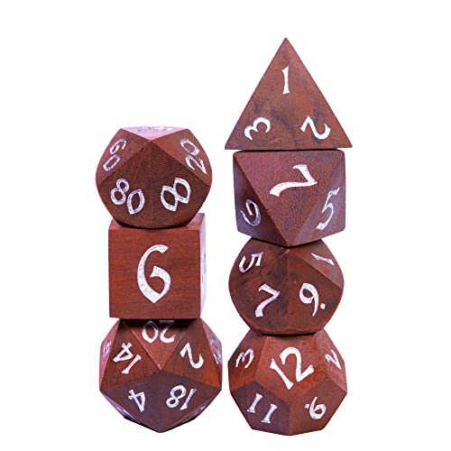 Polyhedral Dice Set Wooden DND Dice Set Coralwood for Tabletop Games | Iron Box, DM Gift, for Dungeons and Dragons Role Playing Games - color: Coralwood