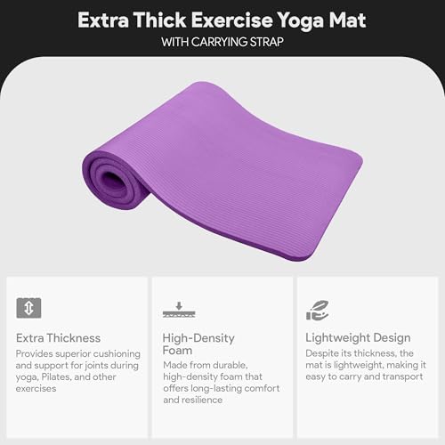 BalanceFrom Yoga Mat, 1-Inch Extra Thick High Density Exercise Mat, Anti-Tear Exercise Yoga Mat with Carrying Strap, Suitable for Various Yoga Exercises, Multiple Colors - color: Purple