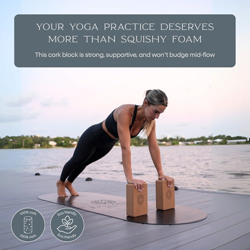 FFLLOOWW Premium Cork Yoga Block – Non-Slip, High-Density Support for Yoga, Pilates, Stretching, Home Workouts & Balance Training