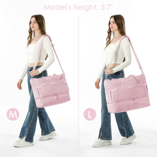 Gym Bag for Women, 45L Carry On Travel Duffel Bag with Shoes Compartment - color: Pink, size: Large