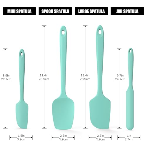 Doosu 600°F Heat Resistant Silicone Spatula Scrapers (Set of 4, Aqua Sky) | Food Grade Kitchen Rubber Baking Cooking Tool Nonstick Utensil Set for Mixing, Scraping, Folding, Stirring, Serving - color: Aqua Sky, size: Set of 4