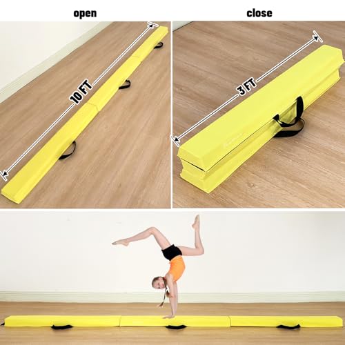 Marfula 6 FT / 8 FT / 9 FT Folding Gymnastics Beam Foam Balance Floor Beam - color: Light Yellow, size: 10 Ft