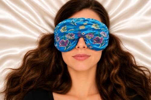 Handmade Opulence Yoga Eye Pillow - Weighted Flaxseed Fill, Lavender Aromatherapy, Satin & Velvet, Adjustable Strap - Ideal for Meditation & Restful Sleep - Floral Turquoise - TEMFL-FT - color: Floral Turquoise