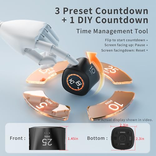 VEWINGL Cube Productivity Timer, 25/5/10/45 Min Presets, Desk Flip Timer for Pomodoro Study Sessions, Vibration & Custom Modes for ADHD, Work, Study & Kitchen (Black) - color: Matte Black
