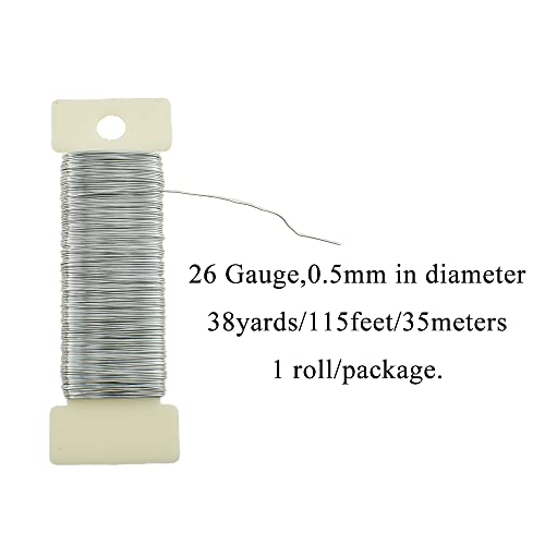 HAHIYO 26Gauge Silver Wire - 1 Roll, 38 Yards (115 Feet) Flexible Floral Wire for Crafts, Christmas Wreaths, Tree & Flower Arrangement, Wedding DIY - color: Silver, size: 26Gauge-1P/38Yards