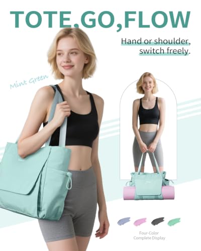 sportsnew Yoga Mat Bag Waterproof Tote Gym Bag Mat Carrier W/Wet Pocket | hook-and-loop mat holder 5s quick access, 40oz handled bottle pocket, wet bag, lightweight waterproof, drawstring pockets,19L - color: Mint Green