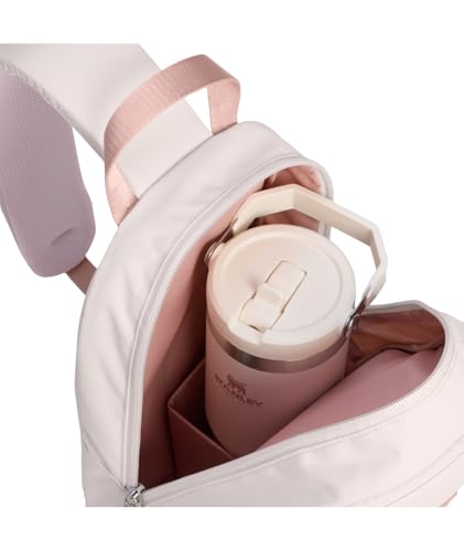 STANLEY Vitalize Crossbody Bag | Hydration Sling with Zippered Drinkware Compartment | Adjustable Strap | Multiple Storage Pockets | Durable Recycled Fabric | Rose Quartz - color: Rose Quartz, size: Crossbody