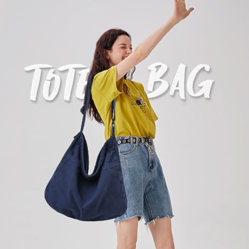 Canvas Tote Bag Casual Hobo Crossbody Shoulder Bag for Women and Men Large Purse Messenger Bag Travel Work - color: 1-navy Blue