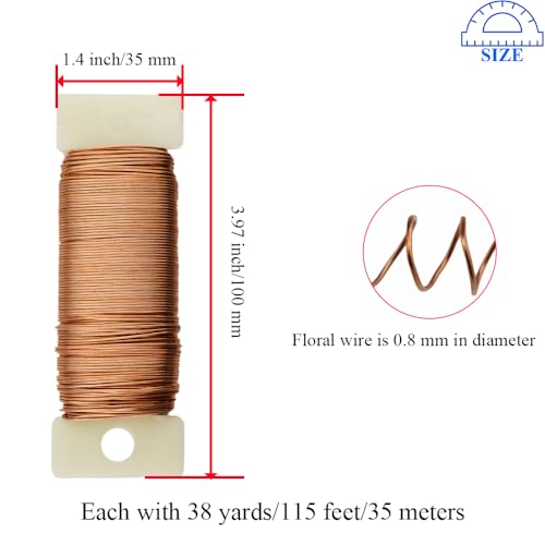 HAHIYO 22Gauge Rose Gold 3Roll Total 115Yards(345Feet) Metal Floral Wire Flexible Paddle Wire for Crafts Christmas Wreaths Tree Flower Arrangement Bouquet Wrapping Wedding DIY - color: RoseGold, size: 22Gauge-3P/115Yards