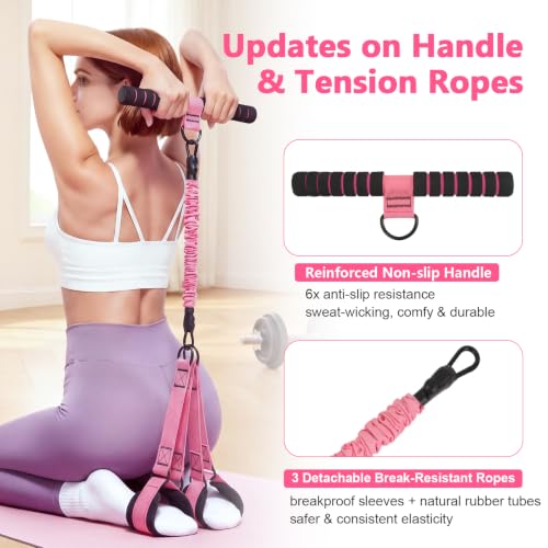 Pedal Resistance Band with Handle, Upgraded 6-Tube Exercise Bands - color: Upgraded Pink