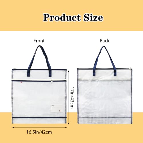 2 Pack 16.5x17 Inch Art Portfolio Bags, Portfolio Folder for Artwork, Posters Storage Case with Zipper and Handle Mesh Folder Organizers for Poster Storage, Scrapbook, Bulletin Board(Navy Blue) - color: Navy Blue