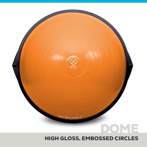 Bosu Balance Ball Exercise Trainer, Home Gym Equipment w/Guided Workouts & Pump, 26" Inflatable Fitness Platform for Strength Training, Standing, Balancing, and Core Workout - color: Orange/Black